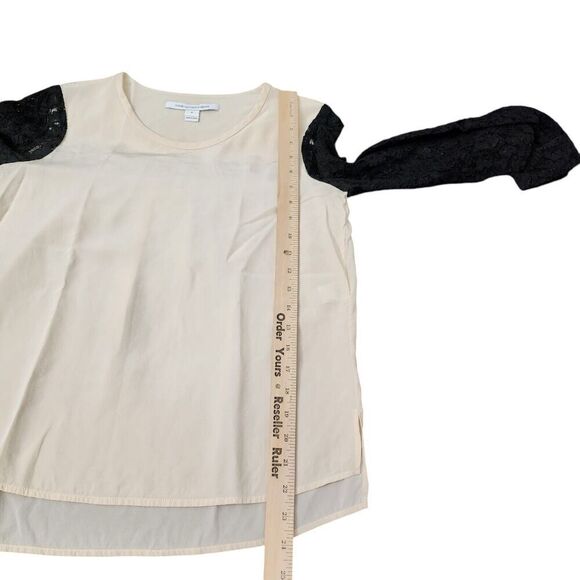 Diane Von Furstenberg Blouse 6 Cream‎ Louisa Black Lace Sleeve Silk DVF Top - Picture 11 of 11